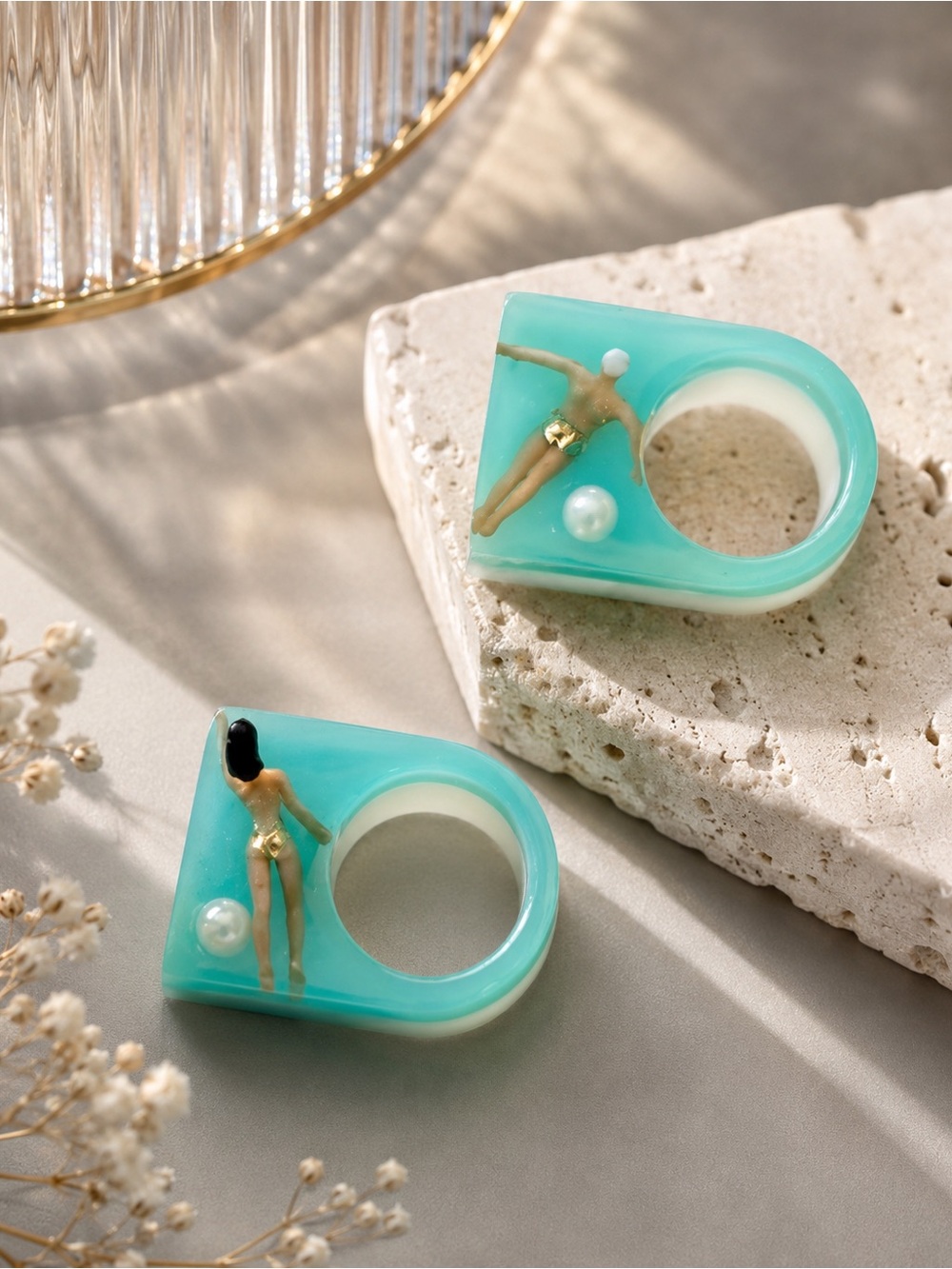 Unique Swimmer Resin Rings set of (2)